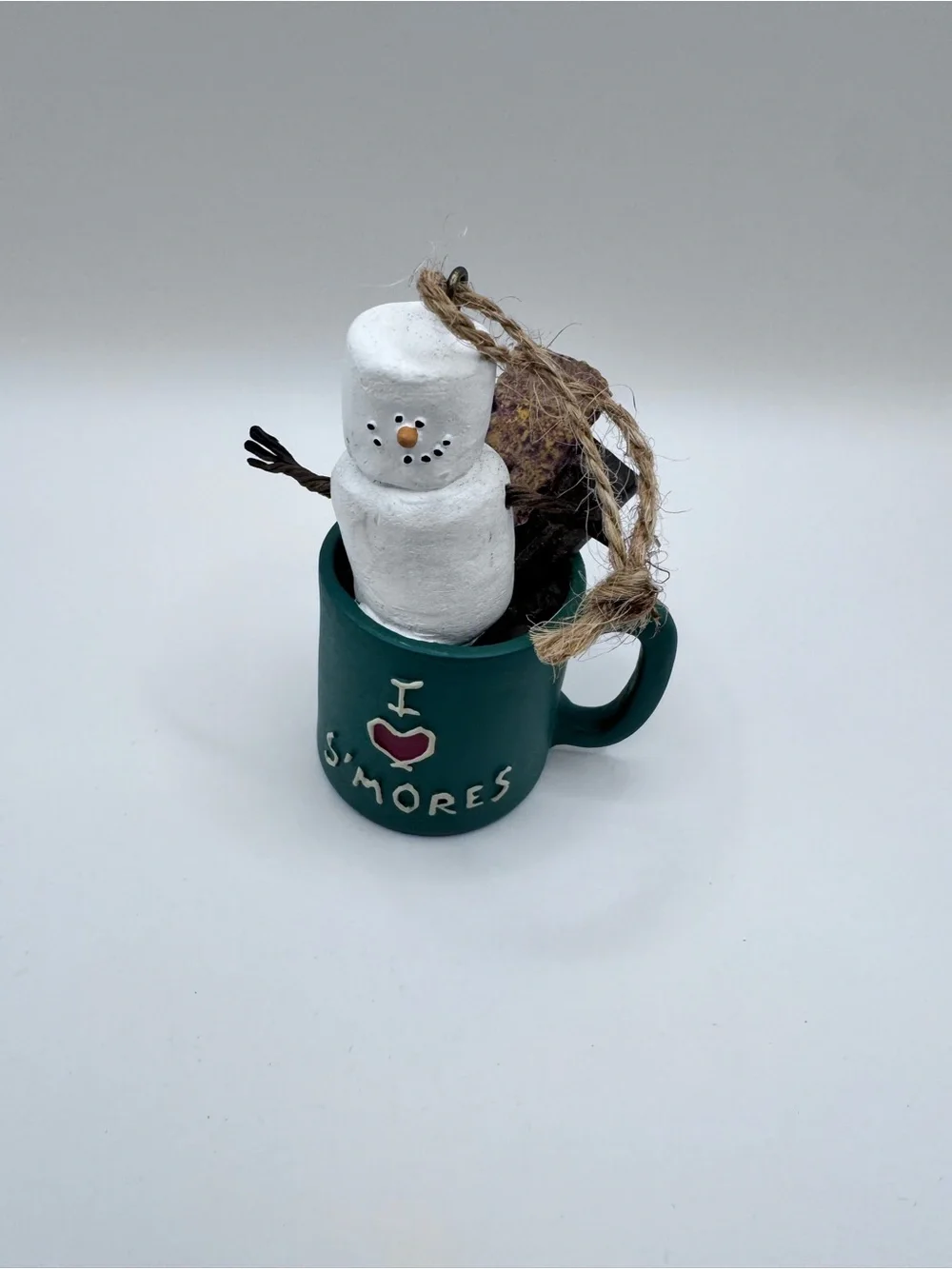 Green 'I ♥ S'mores' Mug with Marshmallow Snowman cabincore Ornament